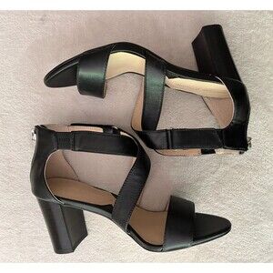 NEW Adrienne Vittadini Leather Sandals Shoes Heels Size 6M Black Ankle Strap